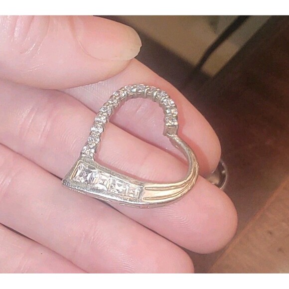 Sterling Silver Open Heart slide Pendant w Round & Baguette Diamonds signed JG - Picture 5 of 16